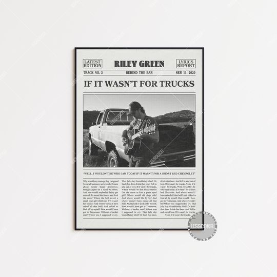 Discover Riley Green Retro Newspaper Print, If It Wasnt For Trucks Poster, Lyrics Print, Riley Green Poster, We Out Here (Live) Poster, LC3