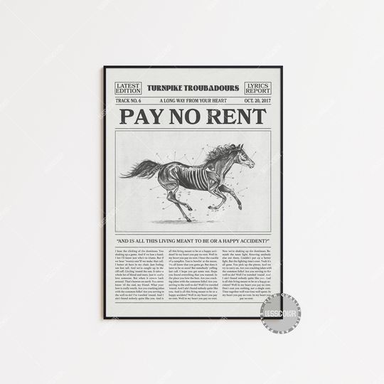 Discover Turnpike Troubadours Retro Newspaper Print, Pay No Rent Poster, Lyrics Print, Turnpike Troubadours, A Long Way From Your Heart Poster, LC3