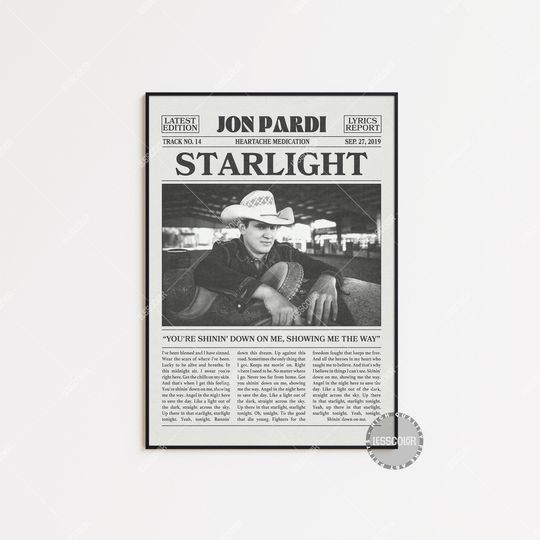 Discover Jon Pardi Retro Newspaper Print, Starlight Poster, Starlight Lyrics Print, Jon Pardi Poster, Heartache Medication Poster, LC3