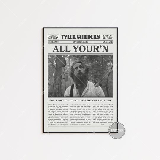 Tyler Childers Retro Newspaper Print Poster, All Yourn Lyrics, Country Squire Vertical Poster, Premium Matte