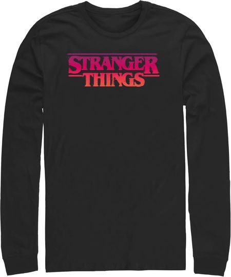 Discover Men's Stranger Things Pink Logo Long Sleeve Shirt