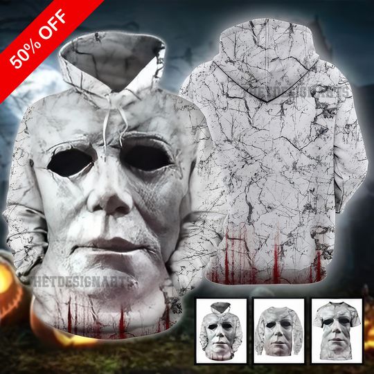 Michael Myers Mask 3D Shirt, Horror Movie Halloween All Over Print Tee for Costume Party Gift, Spooky Season Gift, Scary Movie Fans Gift