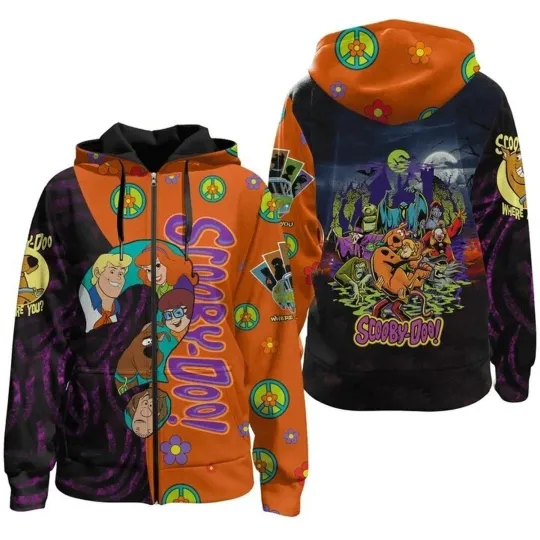 Discover Panic Scooby Doo And Shaggy Ghost Chasing Horror Zip Hoodie 3D Printed