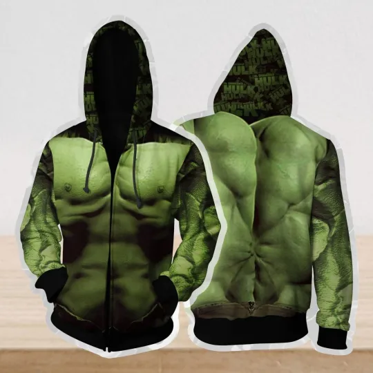 Hulk Cosplay Zip Up Hoodie Jacket, Marvel Hulk Hoodie, Avenger Shirt,