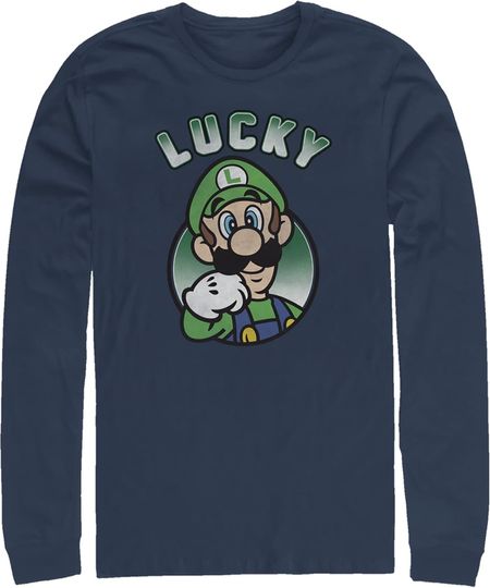 Discover Men's Nintendo Super Mario St. Patrick's Day Lucky Luigi Retro Long Sleeve Shirt
