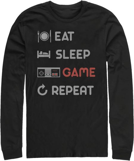 Discover Men's Nintendo Eat Sleep NES Game Repeat Long Sleeve Shirt