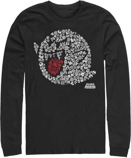 Discover Men's Nintendo Super Mario Boo Ghost Mosaic Long Sleeve Shirt