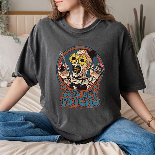 Cute But Psycho Shirt  Clown Terrifier Halloween Shirt Spooky Season Graphic Tee Creepy Cute Slasher Shirt for Happy Women