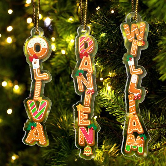 Custom Gingerbread Alphabet Ornament, Baby Name Ornament, First Christmas Stocking Tags, Christmas Gifts, Holiday Ornament, Xmas Tree Decor
