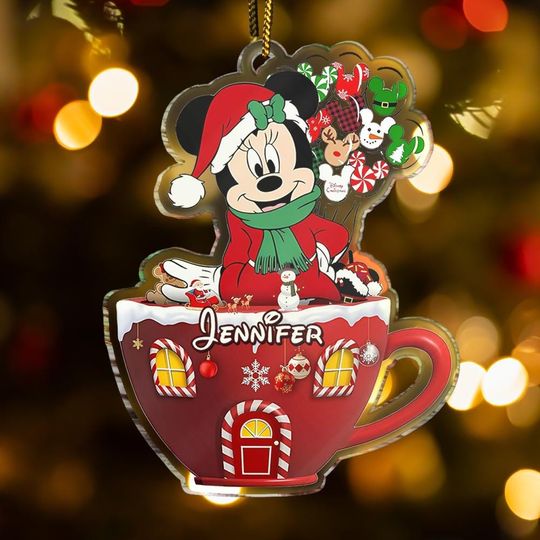 Discover Personalized Minnie Mouse Tea Cup Christmas Ornament, Custom Minnie Ornament, Disney Christmas Tree Decor