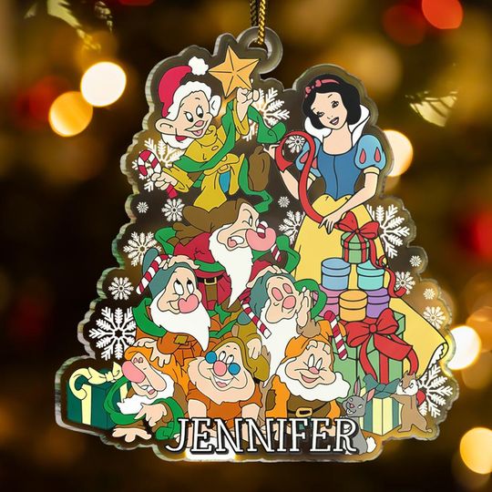 Personalized Seven Dwarfs And Snow White Christmas Ornament, Custom Snow White Princess Girls Ornament, Christmas Decor