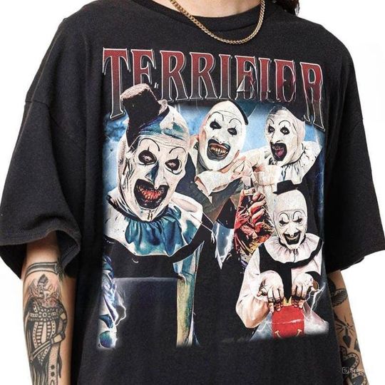 Discover Vintage Terrifier Horror Movie T-Shirt: Art The Clown Halloween Shirt