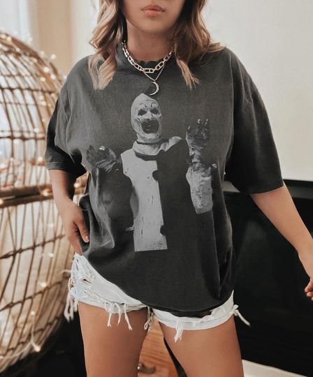 Discover Art The Clown Terrifier Shirt, Scary Horror Clown Tee, Creepy Movie Retro Shirt, Spooky Slasher Fan Gift Halloween Shirt