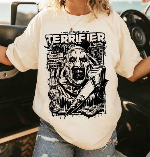 Terrifier Art The Clown Shirt, Horror Movie T-Shirt, Scary Clown Tee, Spooky Slasher Fan Gift, Halloween Horror Movie, Retro Horror Movie