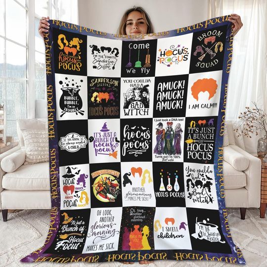 Halloween Hocus Pocus Fleece Blanket, Sarah Sanderson Blanket, Mary Sanderson Blanket
