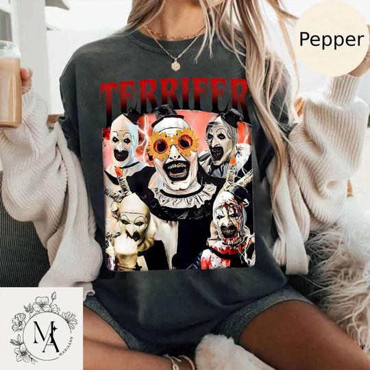 Discover Art The Clown Terrifier Shirt, Scary Horror Clown Shirt,Scary Movie Horror Halloween Creepy Heart Hands Tee,Spooky Slasher Fan Gift Love Art