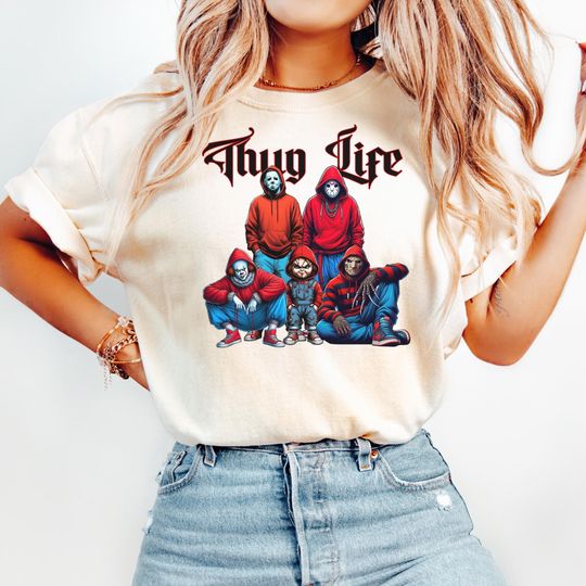 Discover Thug life Scary Halloween Movie Characters Shirt, Halloween Friends Horror Shirt, Series killer Halloween Tee, Unisex