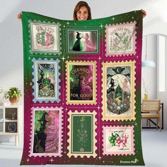 Wicked Musical Stamp Blanket, Changed For Good, Wicked The Musical Costume Blanket
