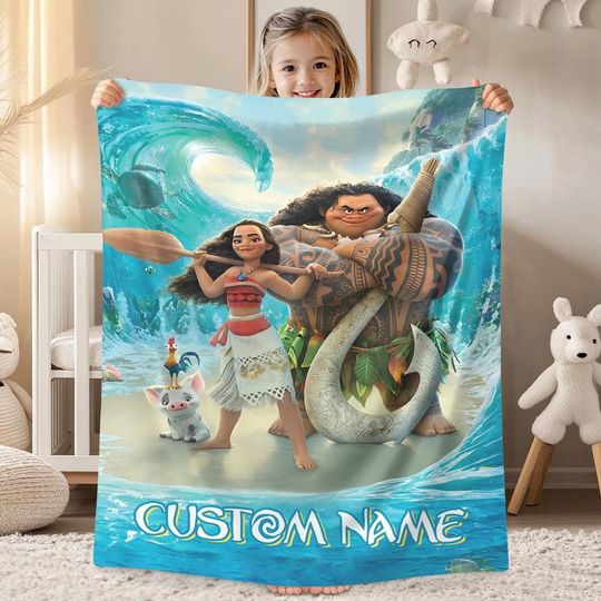 Discover Personalized Moana Princess Blanket, Custom Name Princess With Pig Chicken Beach Blanket