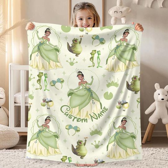 Personalized Tiana Princess Blanket, Custom Name Princess Blanket
