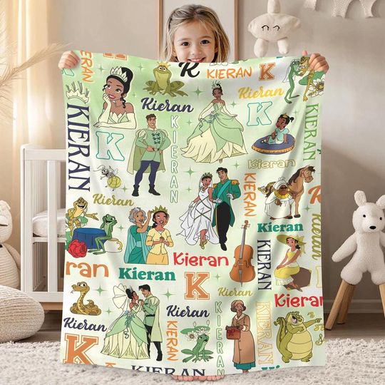 Personalized Tiana Princess And The Frog Blanket, Custom Name Princess Blanket