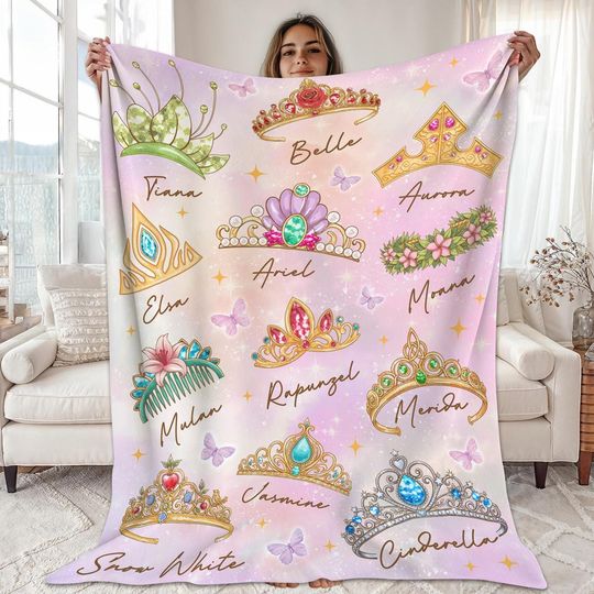 Discover Disneyland Princess Crown Blanket, Disneyworld Blanket