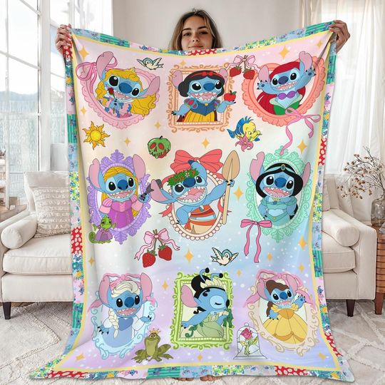Discover Watercolor Coquette Bows Stitch Disneyland Princess Blanket, Lilo And Stitch
