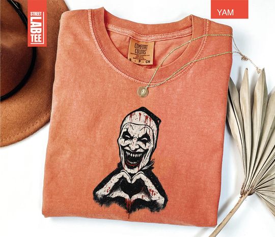Art The Clown Terrifier T-Shirt, Scary Horror Shirt, Creepy Heart Hands Tee, Spooky Slasher Gift, Love Art Tee, Killer Clown