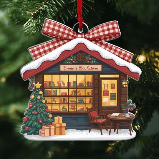 Discover Bookstore Christmas Ornament, Acrylic Book Lover Holiday Decor, Bookshop Ornament For Readers, Christmas Bookshelf Ornament, Bookish Gift