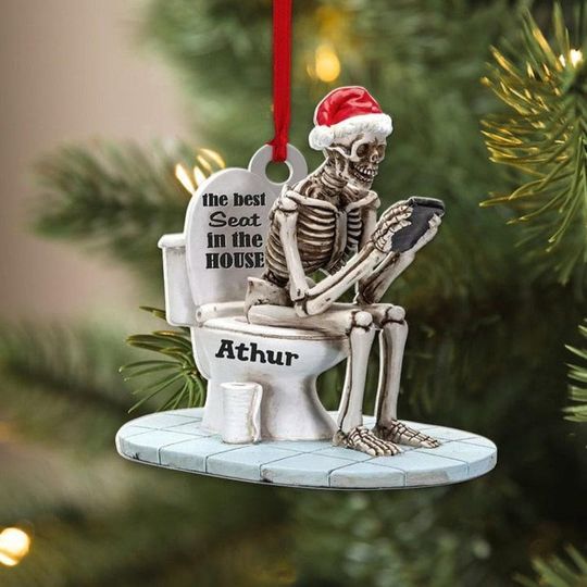 Discover Personalized The Best Seat In The House Ornament, Funny Christmas Ornament, Custom Funny Skull Acrylic Ornament, Funny Skull Toilet Ornament