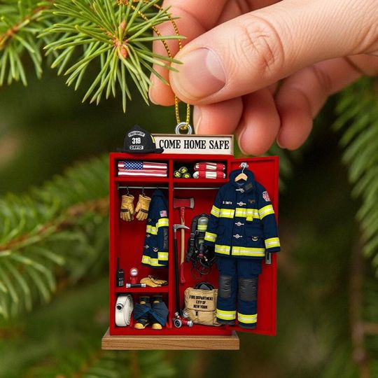 Firefighter Locker Acrylic Ornament, Personalized Christmas Gifts For Firefighter, Christmas Keepsake Ornament
