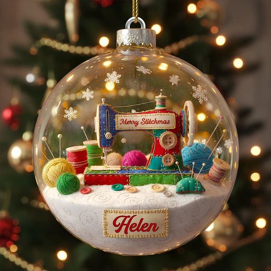 Discover Personalized Sewing Machine Christmas Ornament, Custom Name Acrylic Flat Ornaments, Christmas Sewing Lover Gift, Seamstress Ornament Gift