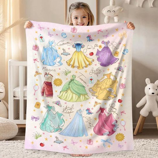 Discover Watercolor Disneyland Princess Blanket, Princess Coquette Bows Blanket