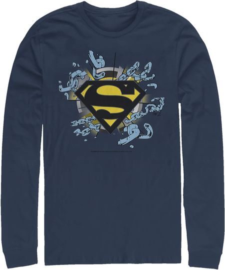 Fifth Sun Men's Superman Logo Broken Chain Long Sleeve Shirt