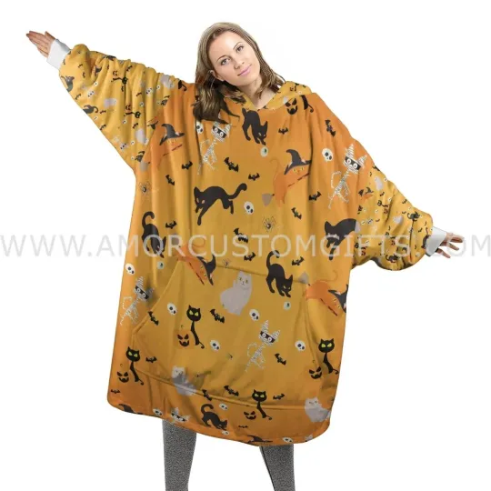 Discover Custom Personalized Bats Cat Mummy Cat Halloween Snug Oversized Wearable Hoodie