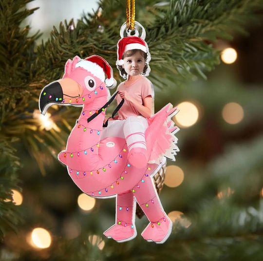 Discover Baby Face Photo, Cute Kid Xmas Dinosaur, Unicorn, Flamingo Alien, Personalized Kids Photo Ornament, Cute First Christmas ornament Gift
