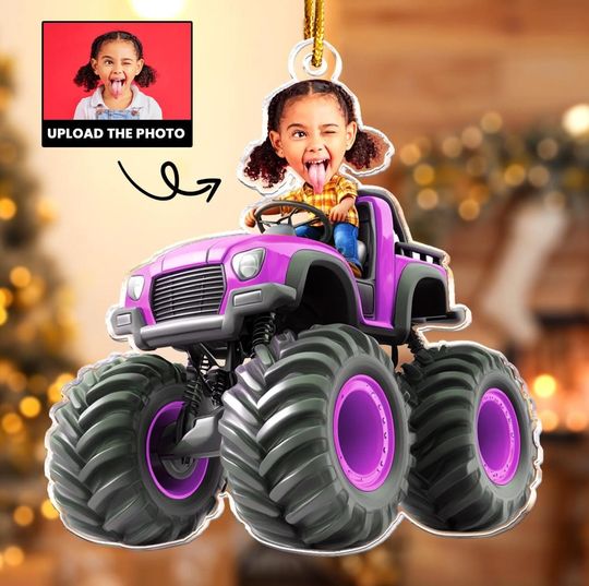 Discover Funny Baby Riding Truck, Personalized Photo Ornament, Custom Funny Face, Kids Gift, Kids Decor, Room Decor, Birthday Gifts, Baby Gifts