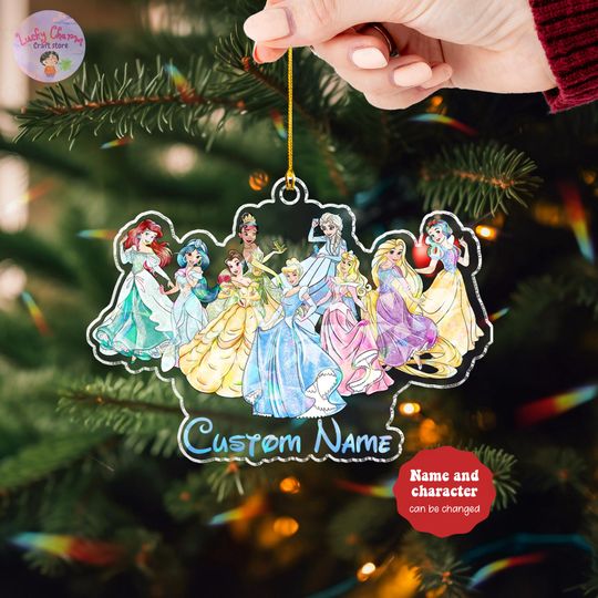 Discover Custom Name Disney Princess Christmas Hologram Ornament, Personalized Christmas Ornament Gift for Girls, 2025 Christmas Ornament