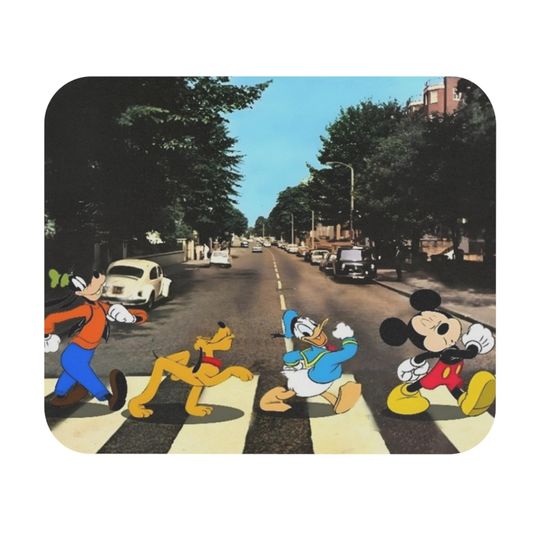 Discover Disney Mickey Mouse, Goofy, Donald Duck and Pluto walking or crossing street Mouse Pad (Rectangle)