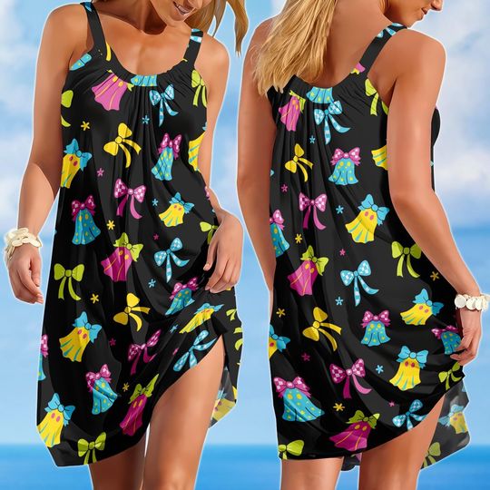 Halloween Spaghetti Strap Dress, Women Sling Dress, Sundress, Kawaii Ghost Sleeveless Dress, Halloween Gift