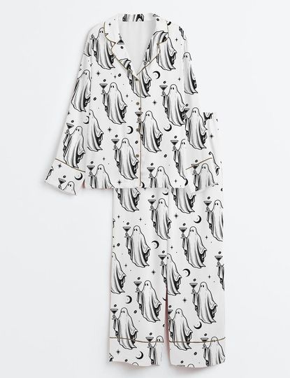 Martini Long Pants Pajama Set, Halloween Spooky Night Sleepwear for Adults