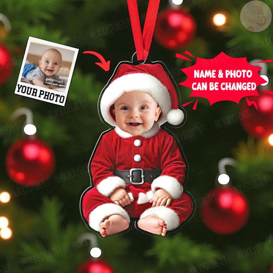Discover Custom Baby Photo Christmas Ornament, Personalized Santa Claus Holiday Decoration, Newborn First Xmas Gift, Keepsake Tree Ornament Gift 2025
