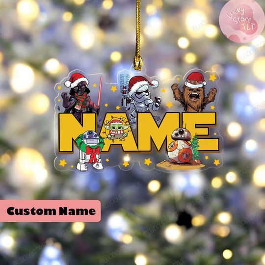 Discover Personalized Disney Star Wars Christmas Ornament, Custom Name Galaxy's Edge Christmas Tree Hanging Ornament , Kids Name Christmas Gifts 2024
