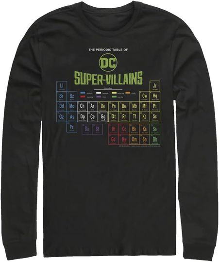 Discover Fifth Sun Big & Tall Justice League Men's Periodic Dc Villains Tops Long Sleeve Tee Shirt