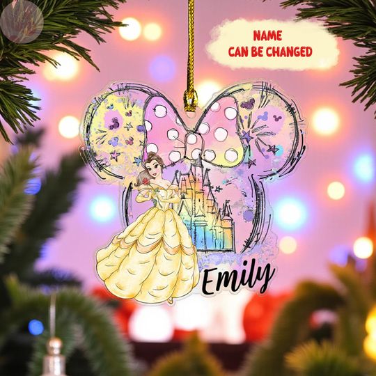 Discover Personalized Disney Princess Ornament 2025, Custom Name Belle Princess Christmas Tree Decor, Kids Gift, Beauty and the Beast Ornament Gift
