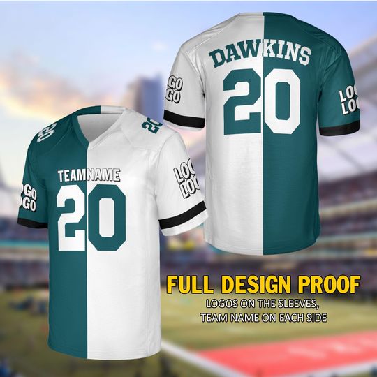 Discover Dawkins Split Football Jersey, Brian Two Football Team Jersey, Dawkins 20 Football Jersey