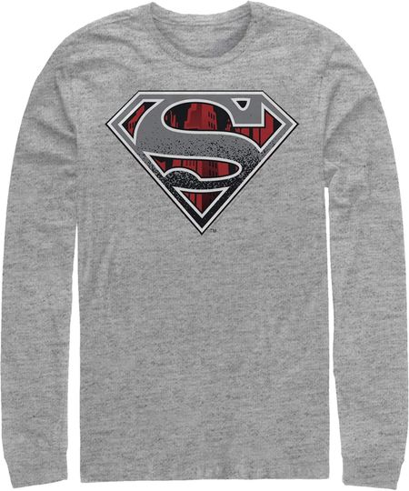 Fifth Sun Men's Superman Logo Grunge Long Sleeve Shirt