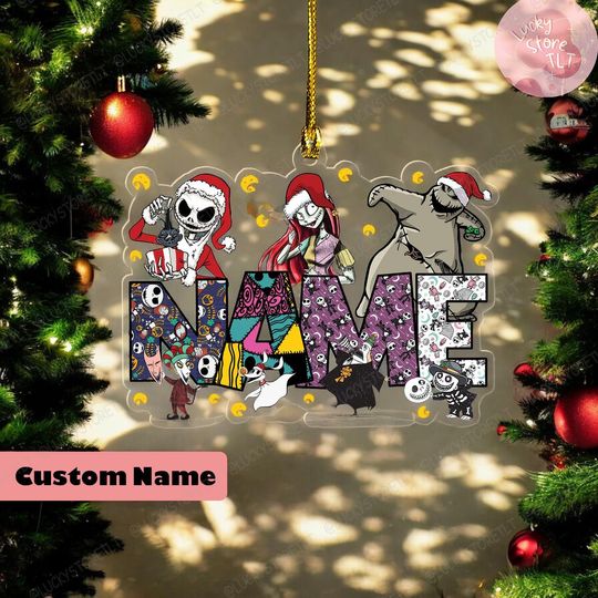 Personalized Disney Nightmare Before Christmas Ornament, Custom Disney Family Christmas Tree Hanging Ornament, Gift For Kids,Jack Sally Zero