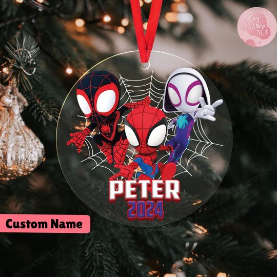 Personalized Spidey and His Amazing Friends Christmas Ornament, Custom Name Spiderman Family Christmas ornament, Spidey Xmas 2025 Ornament