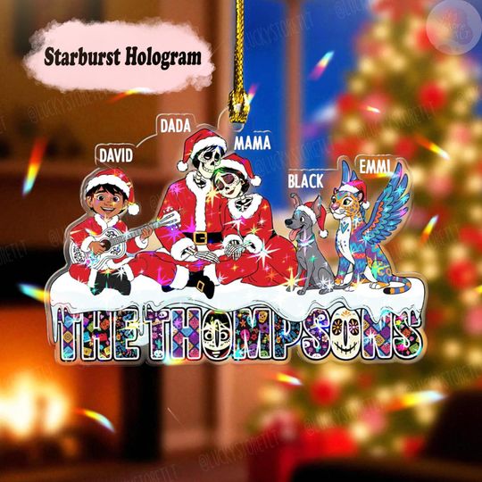 Personalized Disney Coco Family Xmas Ornament, Custom Coco Inspired Holiday Decoration, Family Name Starburst Hologram Keepsake Gift 2025